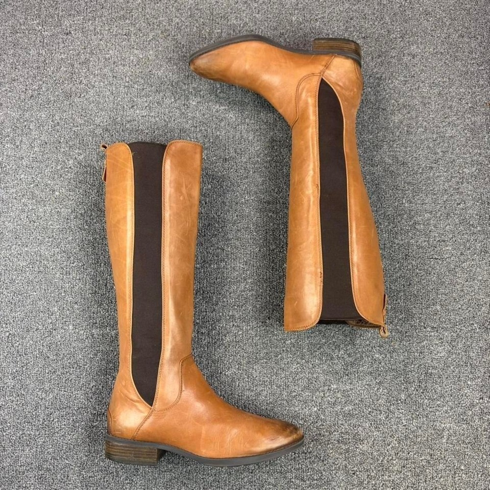 Women's Sam Edelman Tan Brown Leather Pull On Tall Campus Boots Size 10
